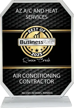 AZ A/C and Heat Services award plaque, Best of BusinessRate 2023 in Queen Creek, black and gold