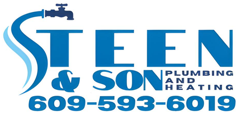 Logo for Steen & Son Plumbing and Heating with a faucet icon and phone number 609-593-6019