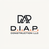 DIAP Construction LLC logo with black lettering and orange accents on a light background