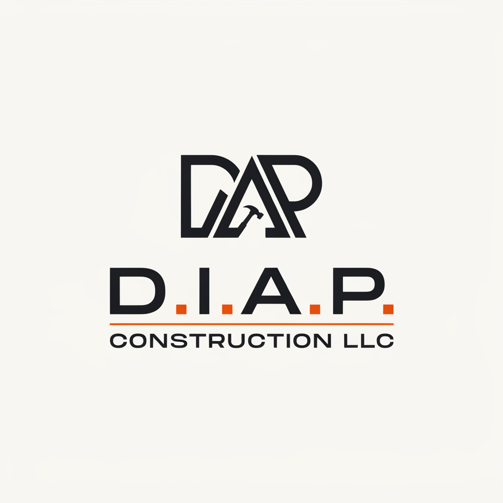 DIAP Construction LLC logo with black lettering and orange accents on a light background