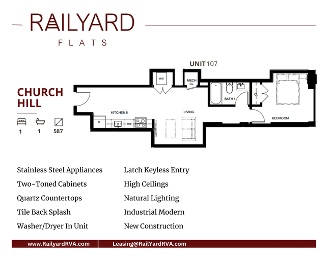 church hill floor plan 1 bed 1 bath 587 sq ft