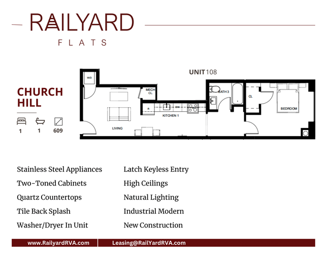 church hill floor plan 1 bed 1 bath 609 sq ft