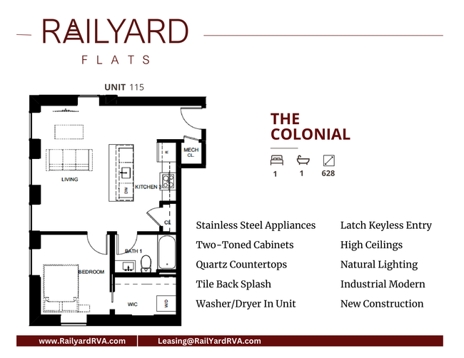the colonial 1 bed 1 bath 628 sq ft