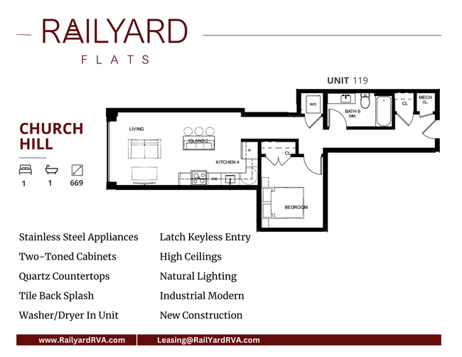 church hill floor plan 1 bed 1 bath 669 sq ft