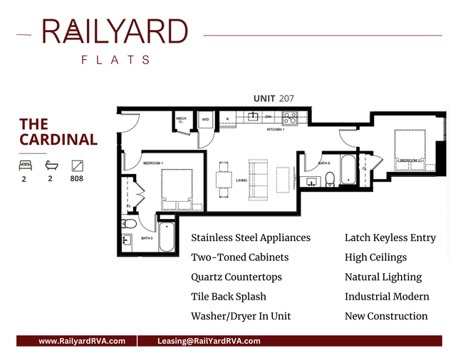 the cardinal 2 bed 2 bath 808 square ft