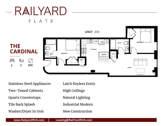 the cardinal 2 bed 2 bath 950 square ft