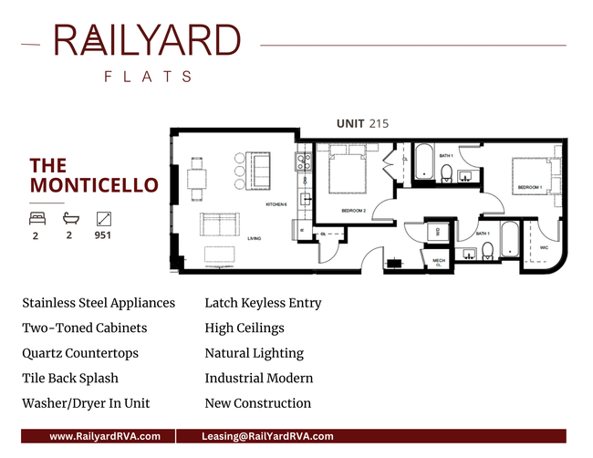 the monticello 2 bed 2 bath 951 square ft