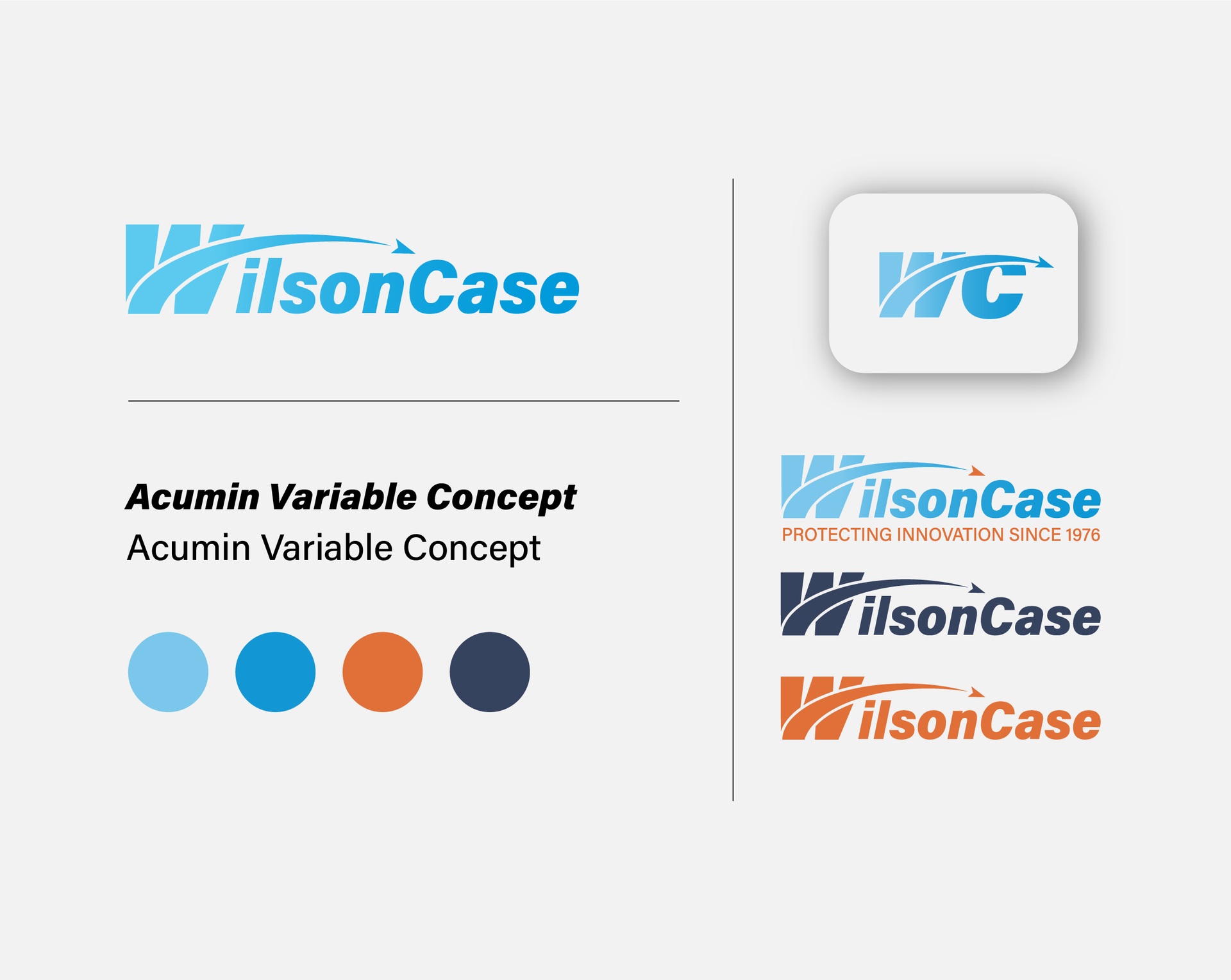 A branding sheet for WilsonCase showing the logo, an