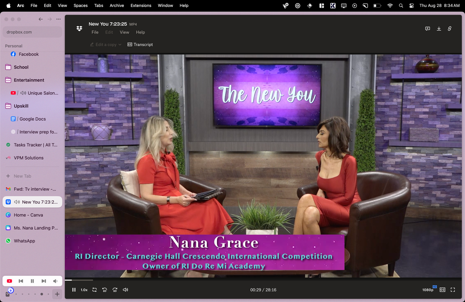 Talk show interview with two women in red dresses seated in a studio called “The Truth Hub”