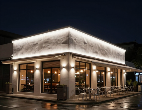 Illuminated commercial storefront