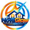 NovaGlow logo with house, sunburst, and blue-orange text for home services and LED light installations