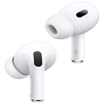 Un par de auriculares Apple Airpods Pro de color blanco sobre un fondo blanco.
