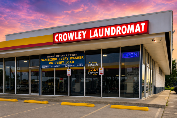 Laundry room with two front-loading washers, folding table, and a tiled floor near glass doors Laundry room with two front-loading washers, folding table, and a tiled floor near glass doors