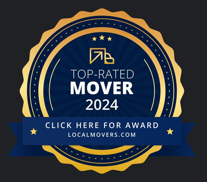 A blue and gold top-rated mover badge for 2024