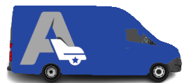 A blue van with the letter a on the side