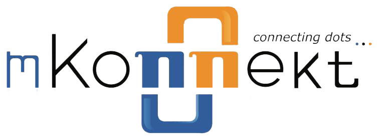 A logo for a company called mkonnekt connecting dots