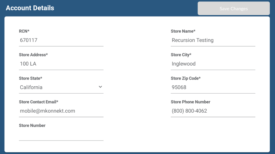 A screenshot of the account details page of a website