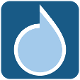 A blue square with a white drop of water inside of it.