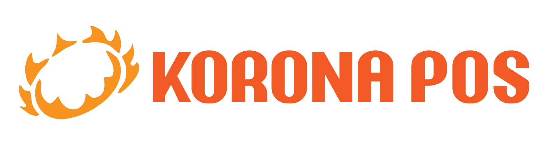 The corona pos logo is orange and has a fireball in the middle.