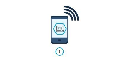 Smartphone con icono de señal Wi-Fi y símbolo de aplicación inalámbrica en la pantalla.