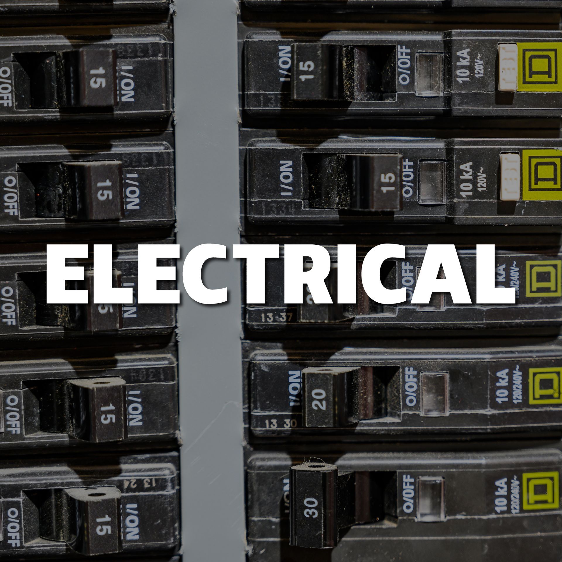 A bunch of electrical breakers with the word electrical above them