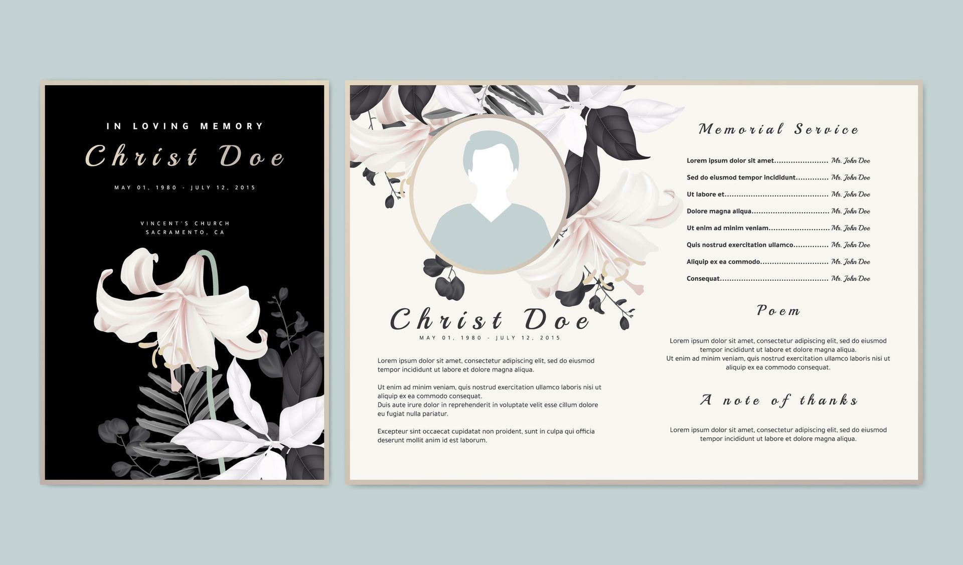 Funeral program with text