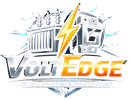 VoltEdge logo with silver trucks and a yellow lightning bolt over metallic text