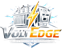 VoltEdge logo with silver trucks and a yellow lightning bolt over metallic text