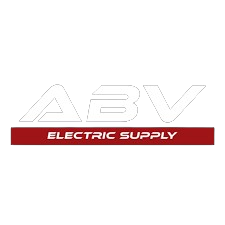 ABV Electric Supply logo with white outlined letters and a red banner