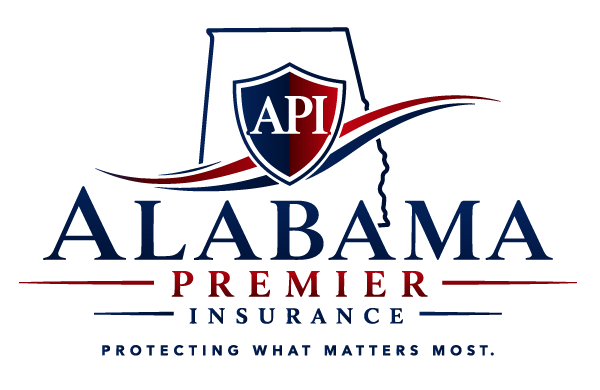 Alabama Premier Insurance logo with blue and red shield and motto “Protecting What Matters Most.”