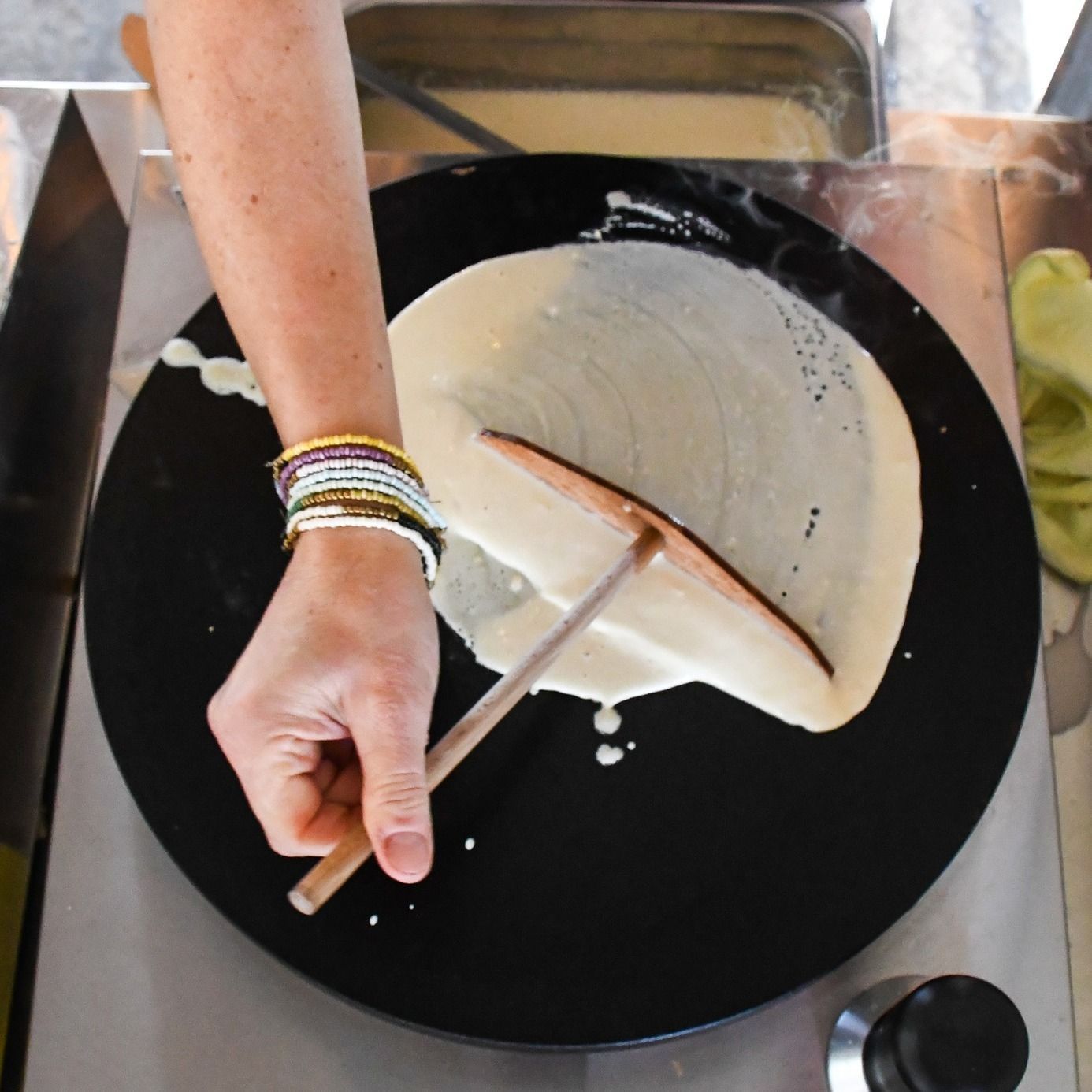 Crepe preparation with fresh ingredients at Eat Crepe Love inside Acola Coffee Company Columbia MO