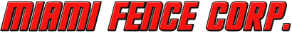 A red miami fence corp. logo on a white background