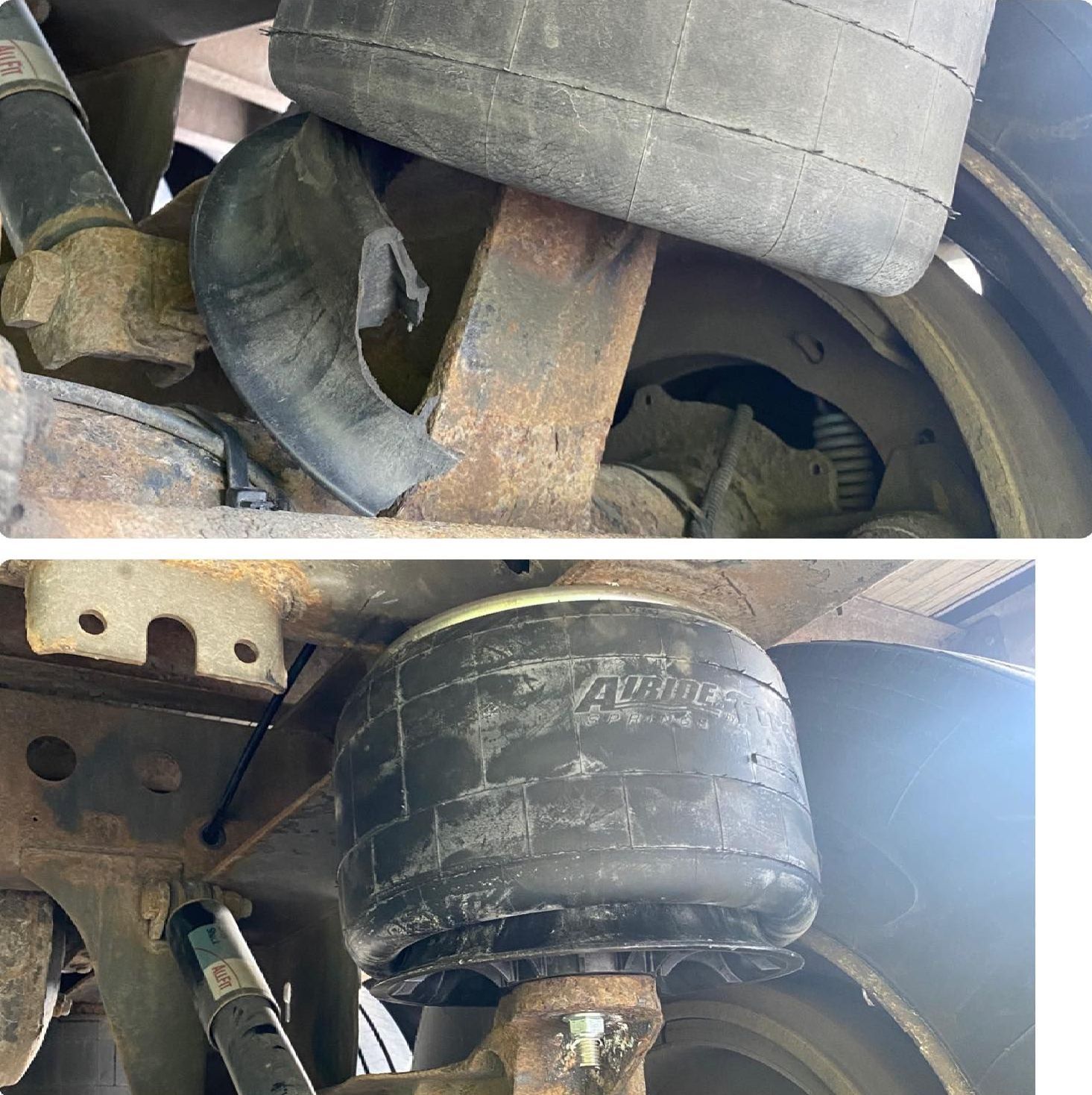 Un gros plan d'un système de suspension sur un véhicule