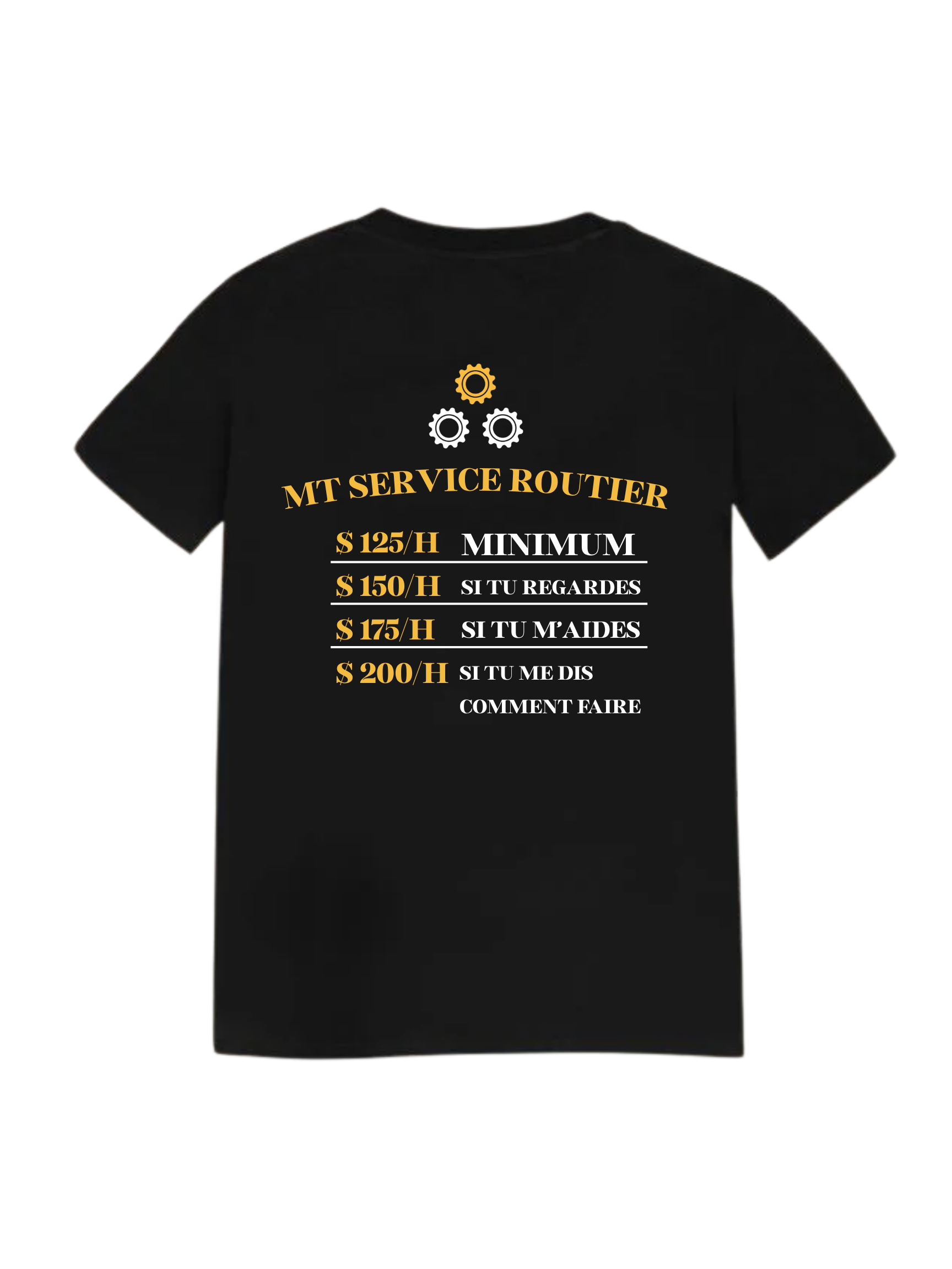 Black t-shirt with text: