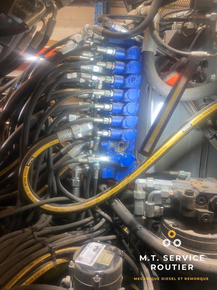 Un ensemble de tuyaux hydrauliques est connecté à une machine