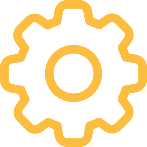 Orange gear icon on a white background