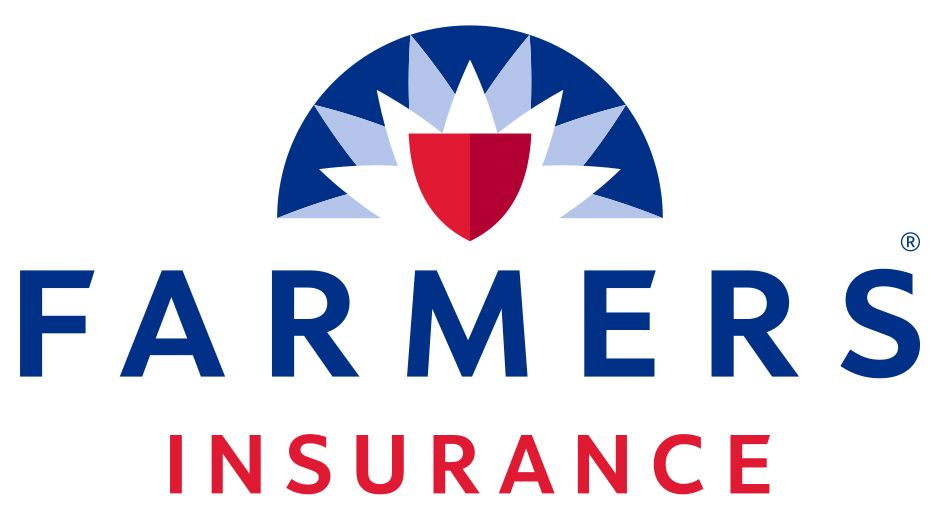 The Farmers Insurance logo, featuring a dark blue sunburst design above a red shield, with company text below.