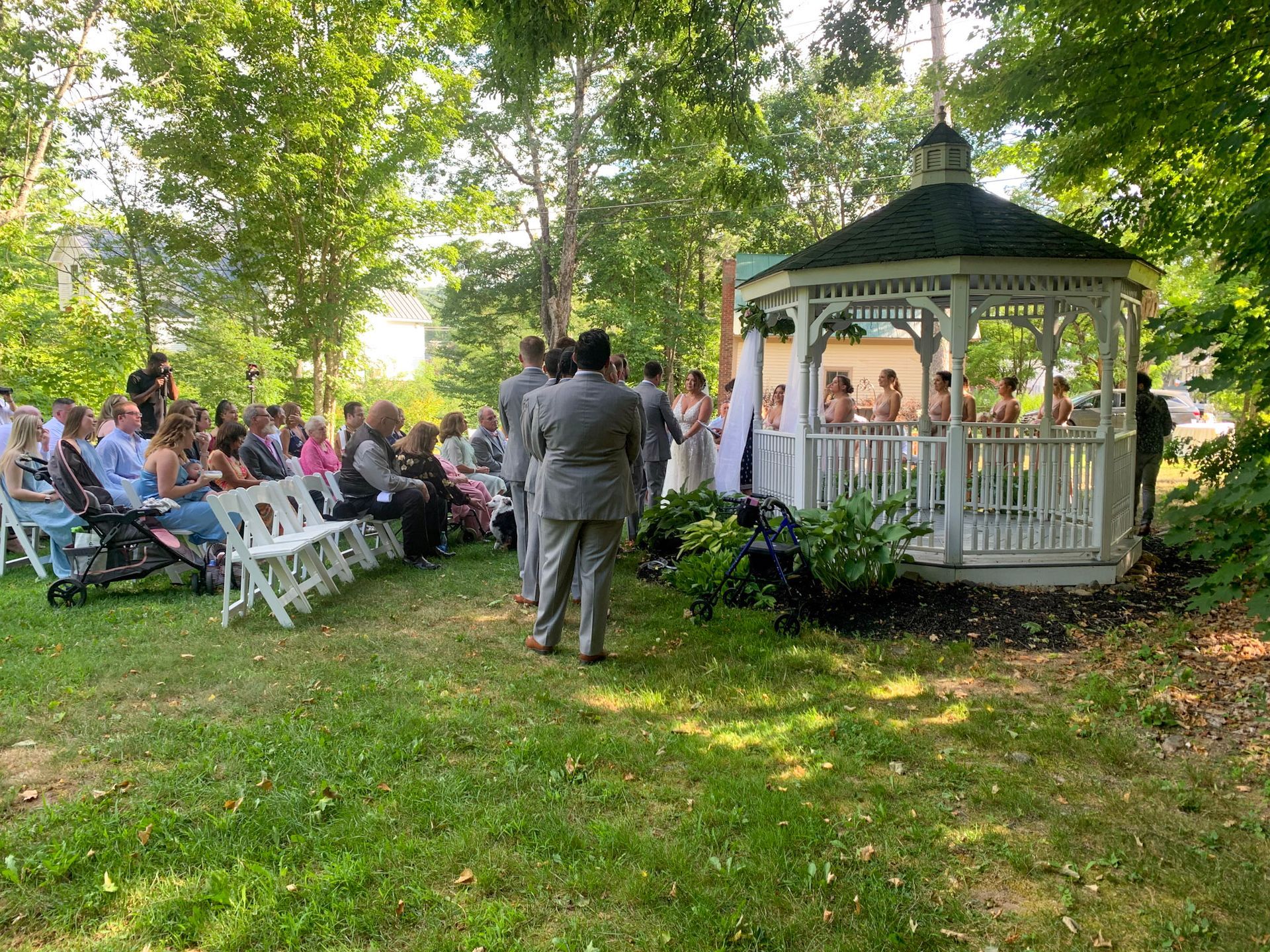 Wedding happening in a park with a gazebo, where Mix It Up was providing sound equipment