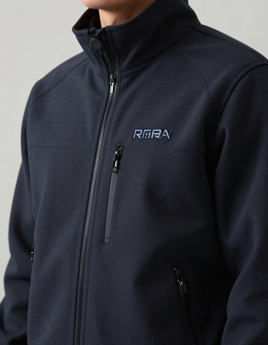 Professionista con giacca softshell personalizzata con logo ricamato