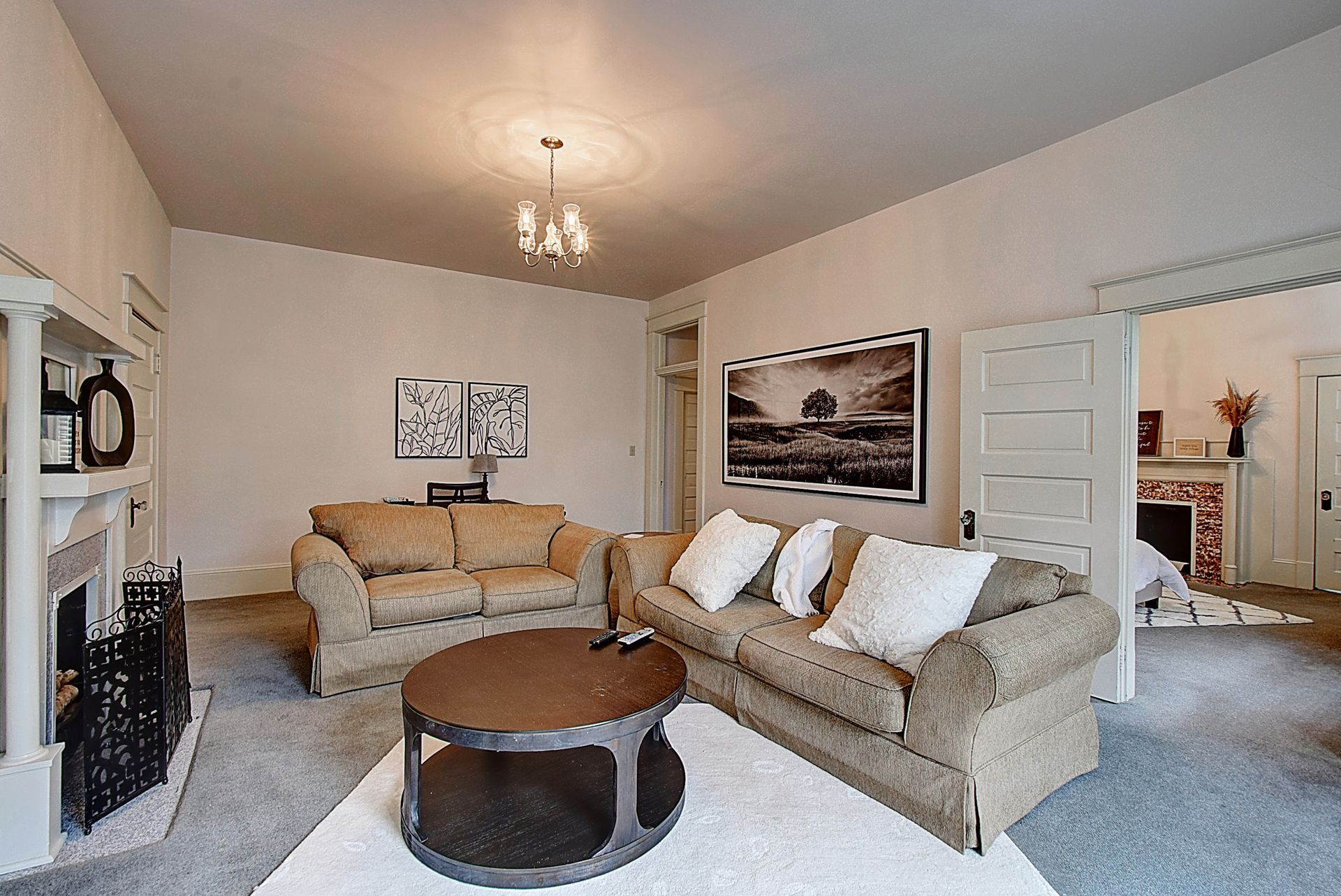 A living room with two couches and a coffee table