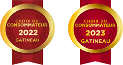 Two badges that say choix du consommateur 2022 and 2023