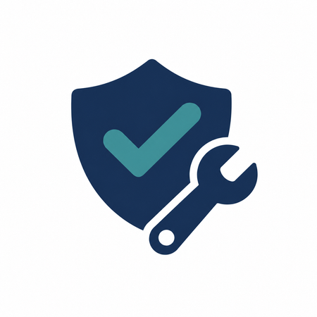 Blue shield with checkmark and wrench, symbolizing security or system protection.