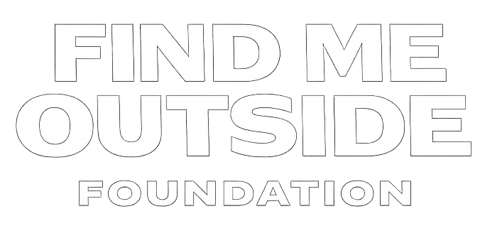 White outline logo text on a black background reading 