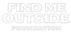White outline logo text on a black background reading 