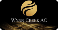 A gold abstract logo above the text