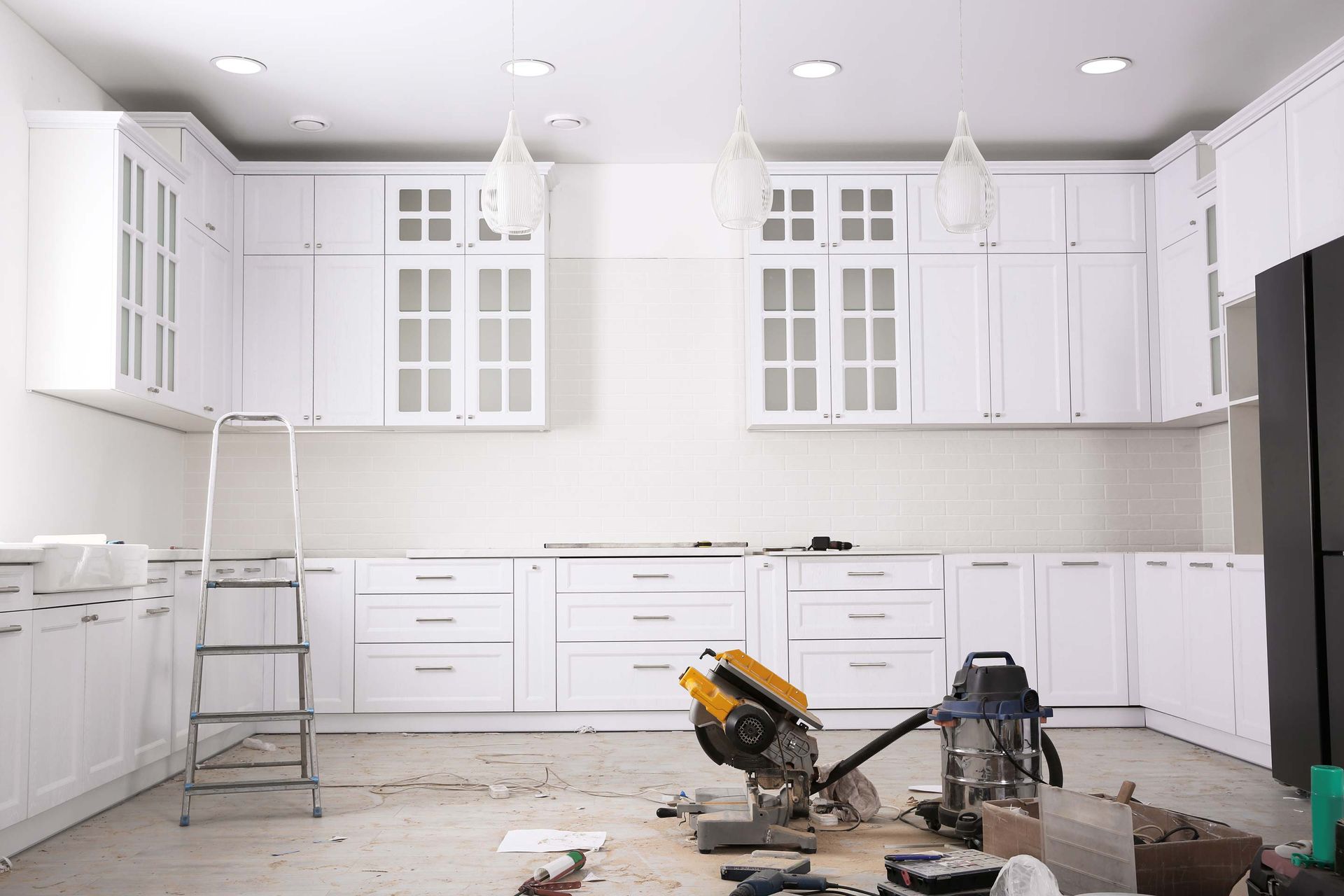 A renovated kitchen interior. A renovated kitchen interior.