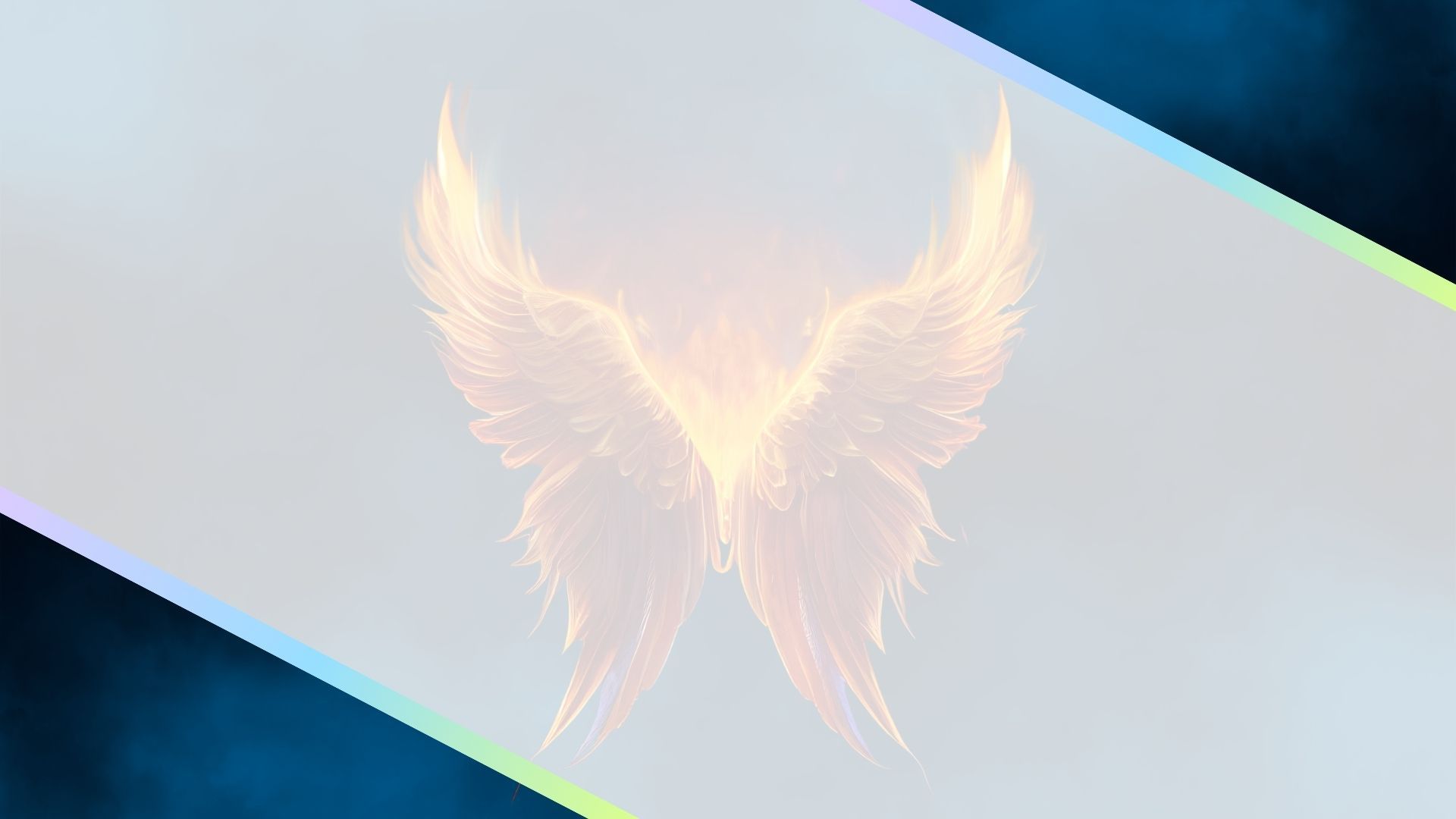 Bright white abstract shape with soft wing-like forms and diagonal blue-green edges on a dark background