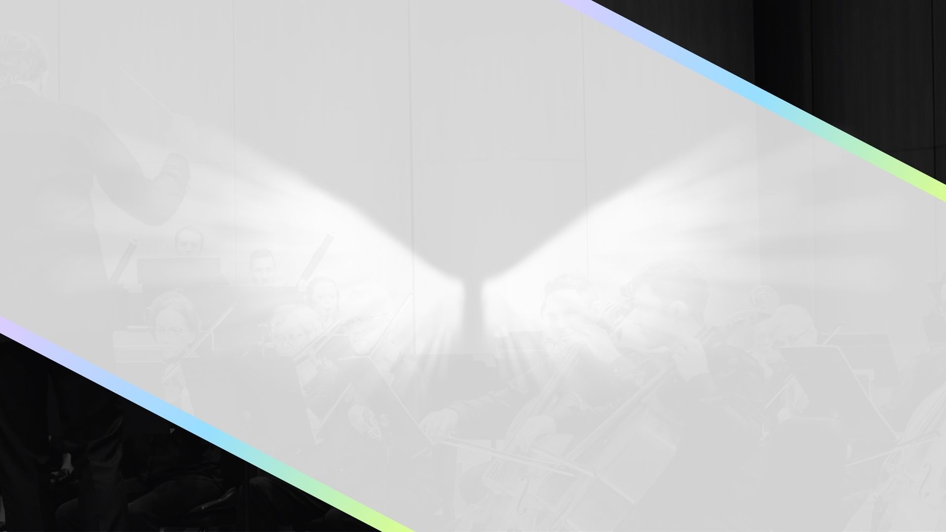 Bright white abstract shape with soft wing-like forms and diagonal blue-green edges on a dark background