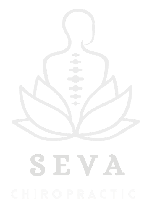 Light gray SEVA Chiropractic logo with a meditating figure and leaf design