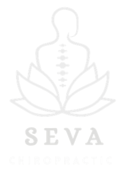Light gray SEVA Chiropractic logo with a meditating figure and leaf design